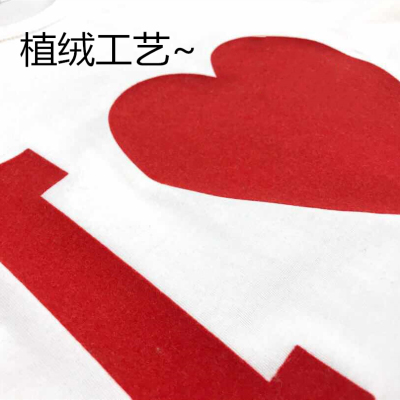 欧美植绒黑色白色爱心短袖t恤宽松韩版夏季新款