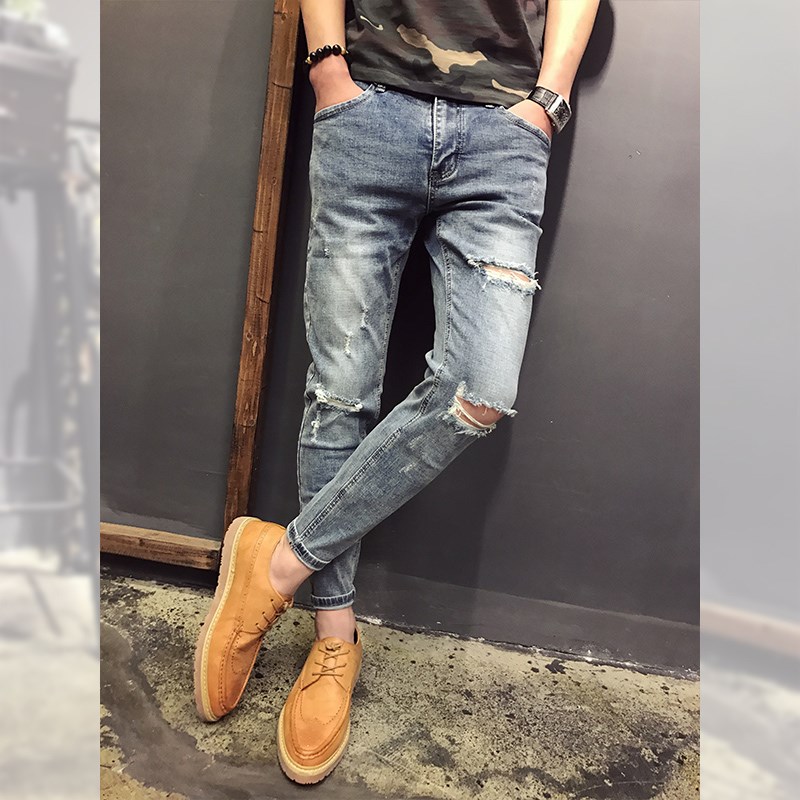 ripped jeans des hommes slim fit pieds pantalon de l'été 2019 nouvelle version coréenne de la tendance de racler le pourri mendiants hommes de neuf points de pantalon ripped jeans des hommes slim fit pieds pantalon de l'été 2019 nouvelle version coréenne de la tendance de racler le pourri mendiants hommes de neuf points de pantalon