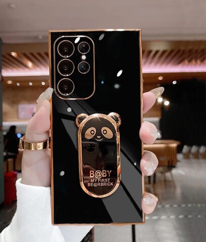 Black — Bearbrick Girls Electroplated Silicone TPU Kickstand Function S23, S23 Plus, S23 Ultra, S22, S22 Plus, S22 Ultra