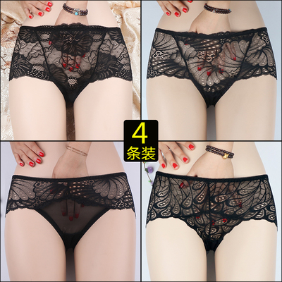 超薄性感蕾丝内裤女火辣大码透明镂空中腰女士提臀三角裤极度诱惑-淘宝网