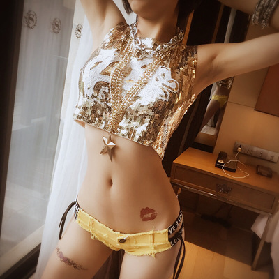 2018亮片字母街舞hiphop无袖露脐短款小背心T恤演出服女装上衣潮-淘宝网 2018亮片字母街舞hiphop无袖露脐短款小背心T恤演出服女装上衣潮-淘宝网