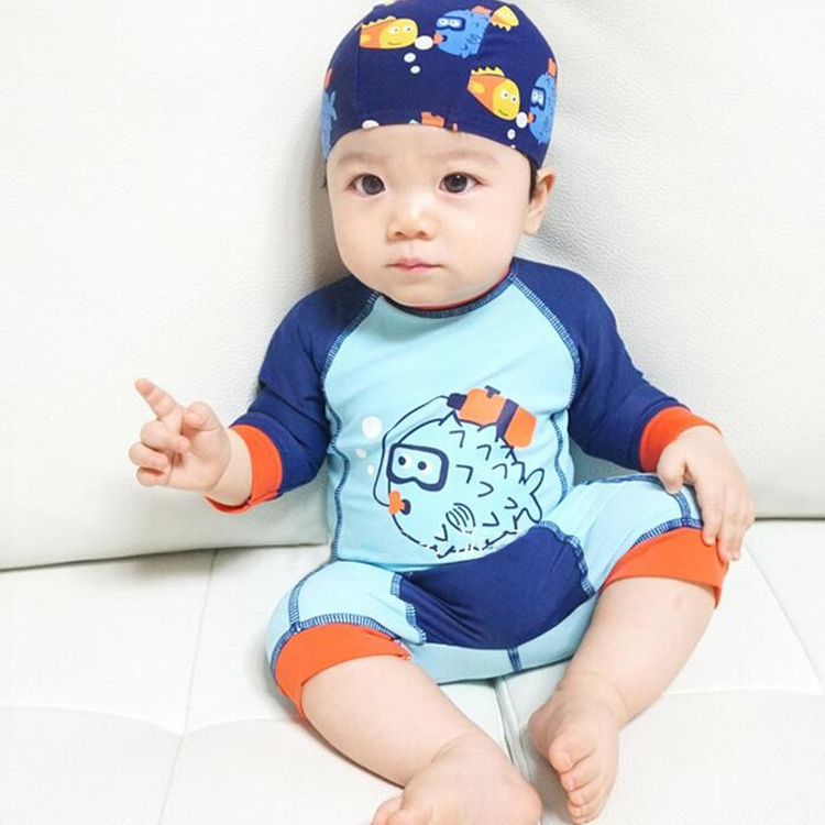 韓國兒童連體防曬男童可愛潮泳裝寶寶嬰兒男孩泳褲潛水衝浪遊泳衣