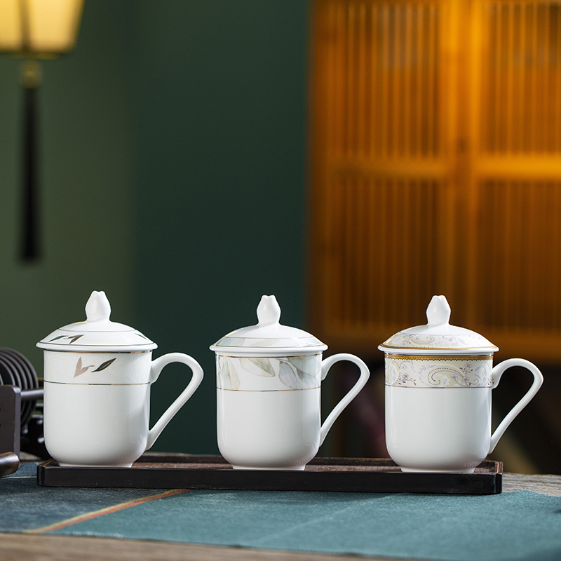Ceramic Cup Jingdezhen with Lid and Tea Cup Hotel Office Meeting Owner Home Tea Brewing Cup Ten Pack