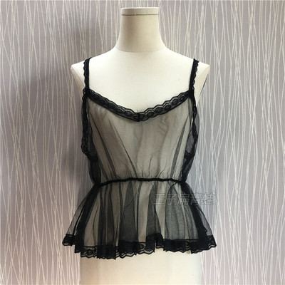 夏季韩版百搭性感透明网纱透视蕾丝上衣女宽松外搭吊带衫短款背心-淘宝网