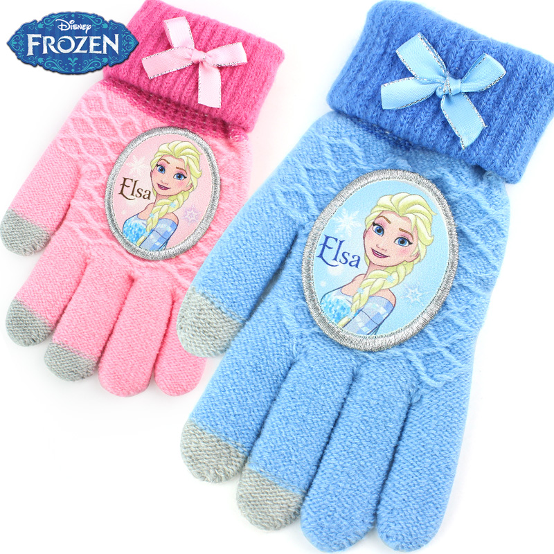 女童手套保暖鼕季觸屏五指冰雪奇緣公主小孩毛線兒童寶寶手套