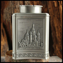 俄罗斯锡器茶具锡制茶叶筒城堡金属茶叶罐方形茶叶盒锡罐男士礼品