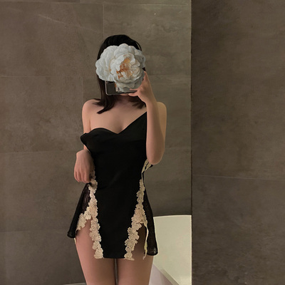 新品花之美人性感蕾丝睡裙管阿姨十点半A-002黑色仿真丝吊带睡衣-淘宝网 新品花之美人性感蕾丝睡裙管阿姨十点半A-002黑色仿真丝吊带睡衣-淘宝网