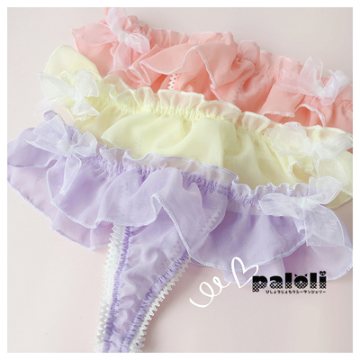 paloli可爱荷叶雪纺蕾丝蝴蝶结低腰性感内裤-淘宝网