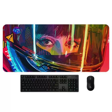 Girl With Motorcycle Helmet Illustration Waterproof Anti Slip Desktop Mousepad