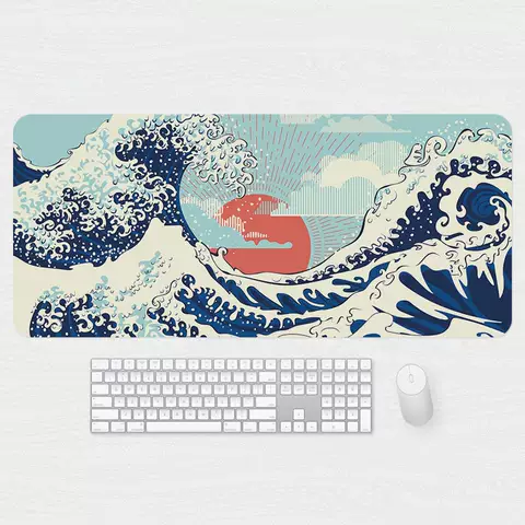 Chinese Great Wave Illustration Desktop Mousepad Waterproof Non Slip