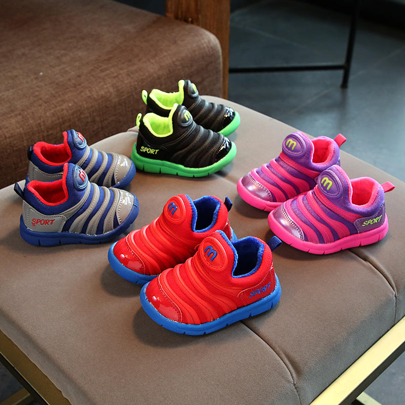 男女童嬰兒運動鞋軟底透氣加絨毛毛蟲鞋子 寶寶機能學步鞋0-1-3歲