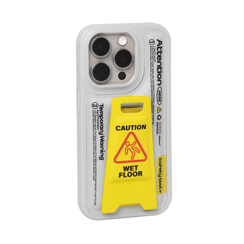 Yellow — Caution Wet Floor Kickstand New Funny 3D 15, 14, 13, 12, 11 iPhone Case