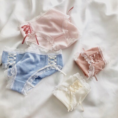 THREEPIG!!森系少女包臀棉质三角内裤中腰坑条螺纹丝带可爱内裤-淘宝网 THREEPIG!!森系少女包臀棉质三角内裤中腰坑条螺纹丝带可爱内裤-淘宝网