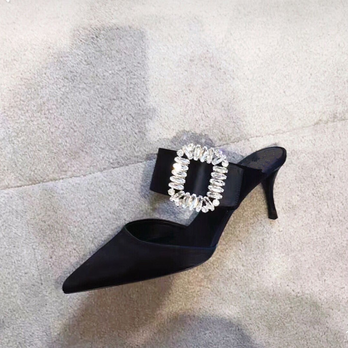 現貨女鞋王國9/ 高跟鞋水鑽方扣綢緞新款尖頭包頭高跟細跟涼鞋女