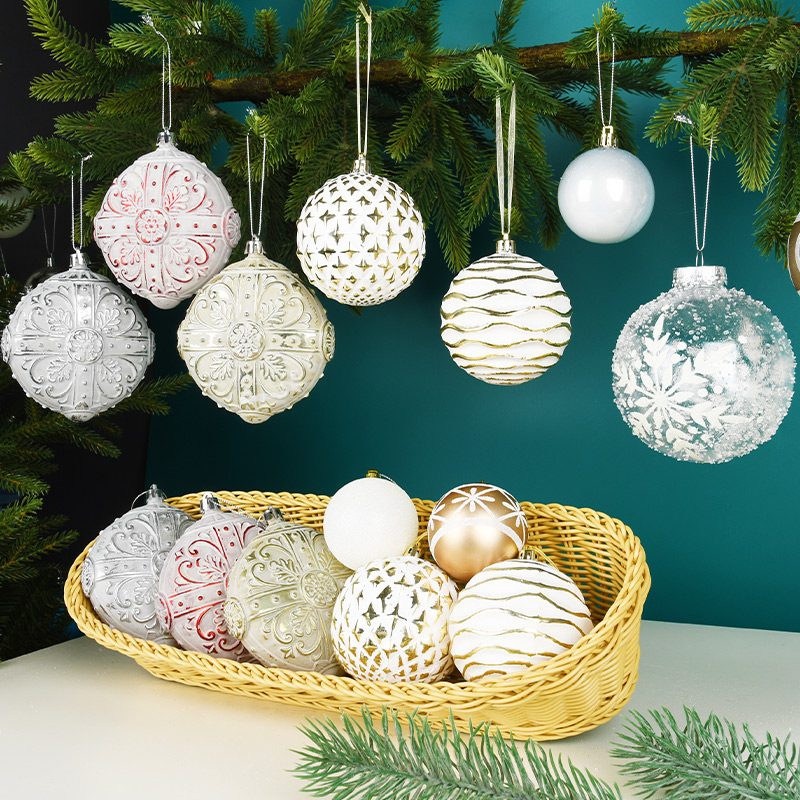 cistmas decorations golden white painted pvc pstic 8cm ornament ball cistmas tree ornaments scene yout hanging ball pendant