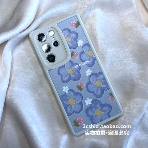 Blue — Girls Flower Print Pattern Silicone TPU S22, S22 Plus, S22 Ultra, S21, S21 Plus, S21 Ultra Samsung Phone Case