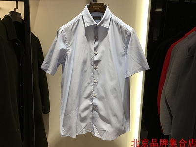 断码意大利轻奢 博图男装 68%棉+32%桑蚕丝蓝色条纹 短袖