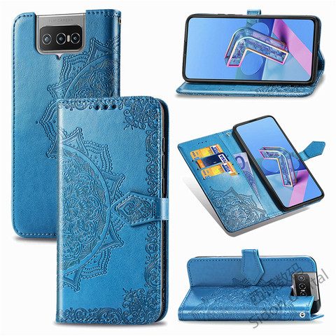 Zenfone 7, Zenfone 7 Pro Wallets Folio Flip Magnetic Synthetic Leather Card Holder Folding Stand Embossed Mandala Pattern