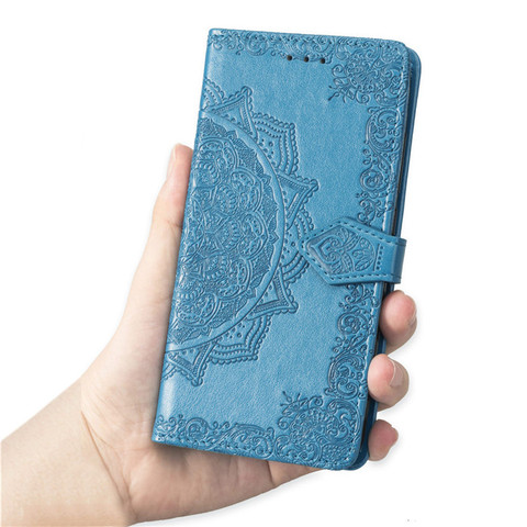 Blue — POCO M4 Pro Wallets Folio Flip Embossed Mandala Flower Magnetic Synthetic Leather Card Holder Folding Stand Phone Case
