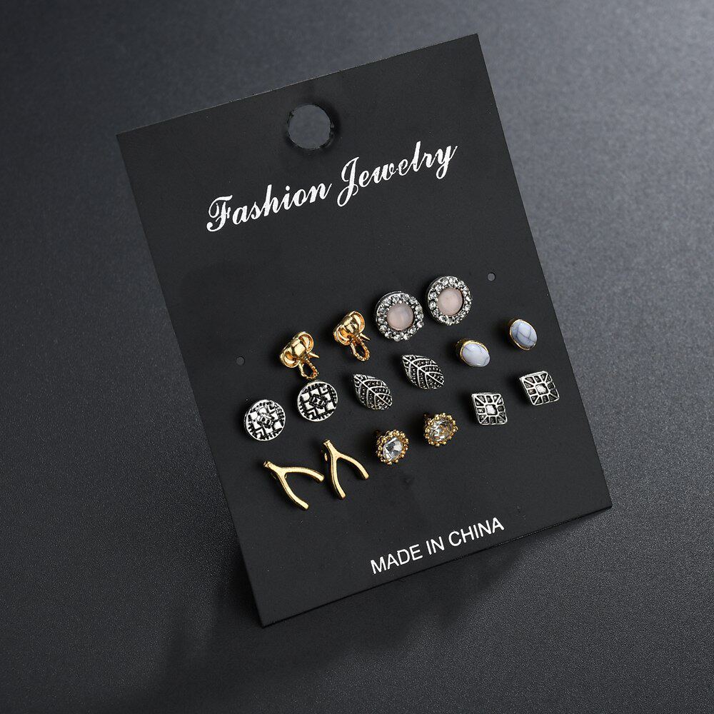 ต่างหู 韩国气质个性网红新潮秋冬款耳环欧美流行复古合金大象树叶耳钉套  