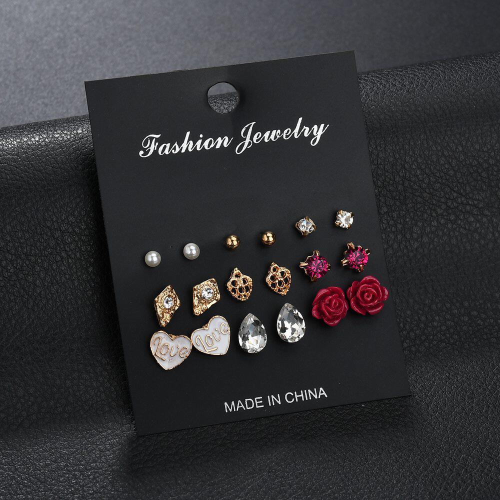 ต่างหู 韩国气质个性网红新潮秋冬款树脂玫瑰花蝴蝶结水钻耳钉饰  