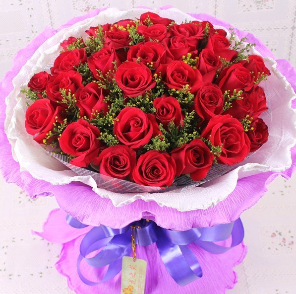西安鲜花速递33枝红玫瑰花束生日玫瑰花送女朋友老婆情人节玫瑰花