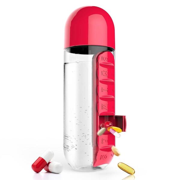 药盒水杯 带七日便携药盒二合一户外携带水瓶带药盒杯pill bottle