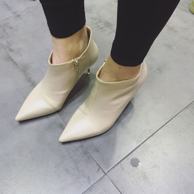 包邮 第2眼男人女鞋 5cm尖头及裸靴 欧美短靴 高跟鞋秋冬季新款潮