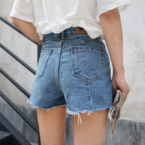 韩国ulzzang复古做旧开叉毛边宽松显瘦破洞高腰学生牛仔短裤女夏