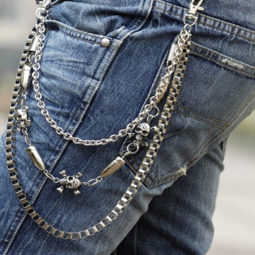 男士韩版裤链非主流骷髅热血高校青年牛仔街舞金属朋克潮腰链多层