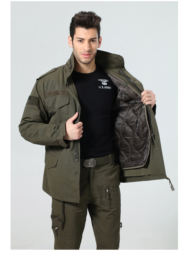 秋季宽松军装男装休闲纯色外套户外军迷立领工装可拆内胆m65风衣