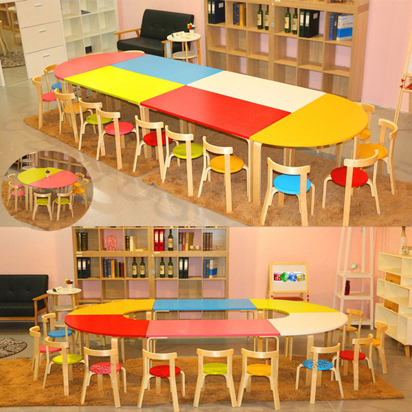 儿童桌椅幼儿园桌椅实木质大长方桌圆桌吃饭学习桌宝宝餐桌儿童椅