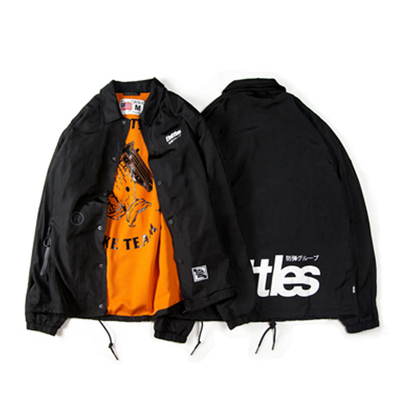 battles原创潮牌秋新款黑色日文印花防风防水运动教练夹克外套男