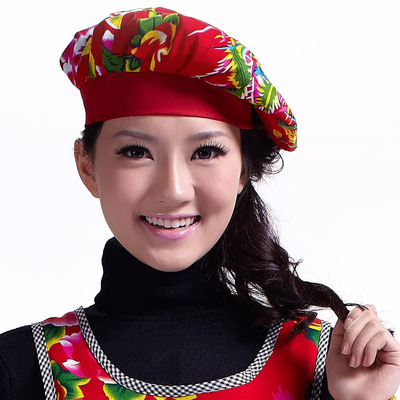 厨房家用工作帽 酒店饭店农家乐工作帽子 9226纯棉花布女士圆顶帽