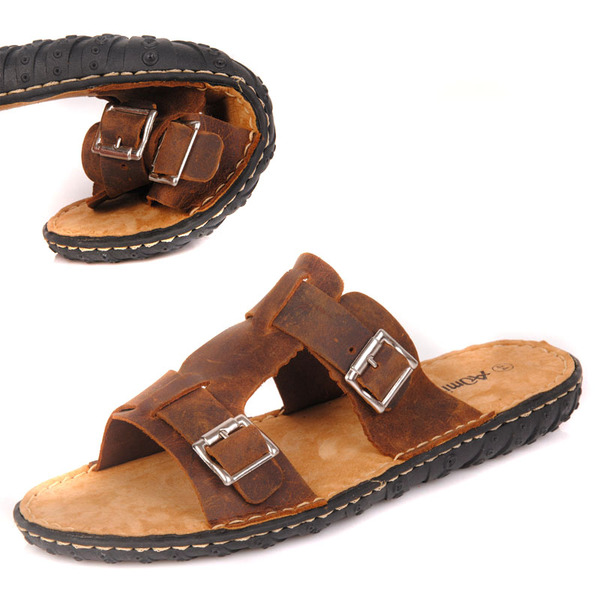 新款牛皮拖鞋男夏季潮流时尚夏季男拖鞋 真皮 凉拖鞋 沙滩拖
