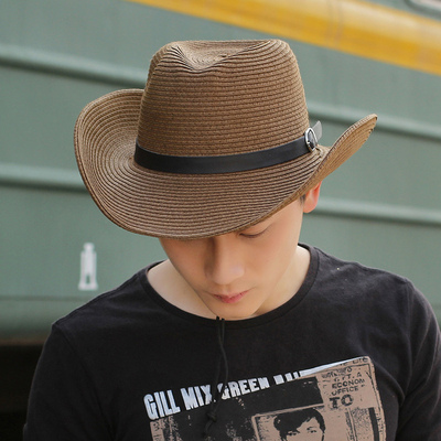 男士帽子 夏天可折叠海边沙滩草帽男户外牛仔帽大沿防晒遮阳帽子