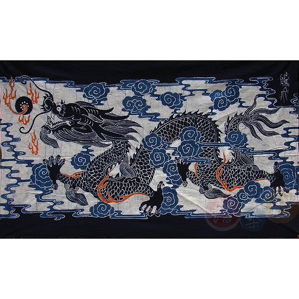 贵州苗族蜡染工艺品蜡染画壁画手工画中华龙纹图腾飞85x140cm