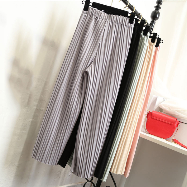 百褶阔腿裤女冬2016新款高腰雪纺阔腿裤女夏九分薄款宽松百搭韩版