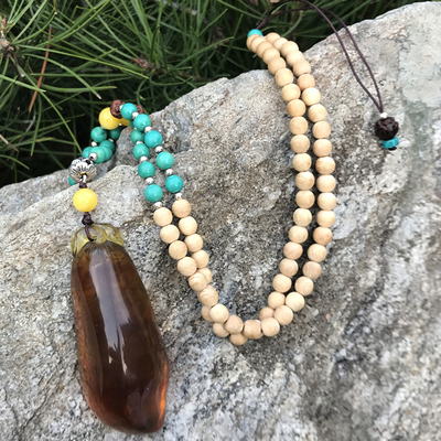 开光金棕珀崖柏项链 吉祥和意之物 男女款 定魄护身 除恶聚财