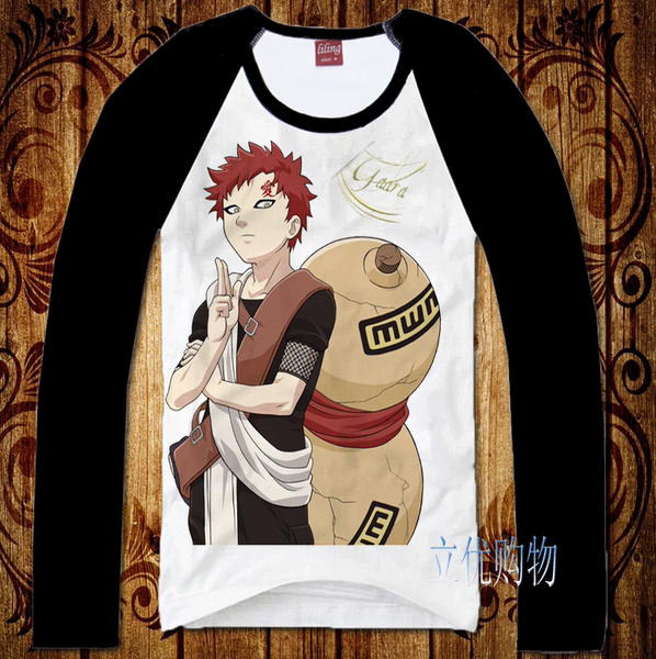 包邮日本动漫 火影忍者 周边 t恤 我爱罗 纯棉长袖秋装衣服a3大图
