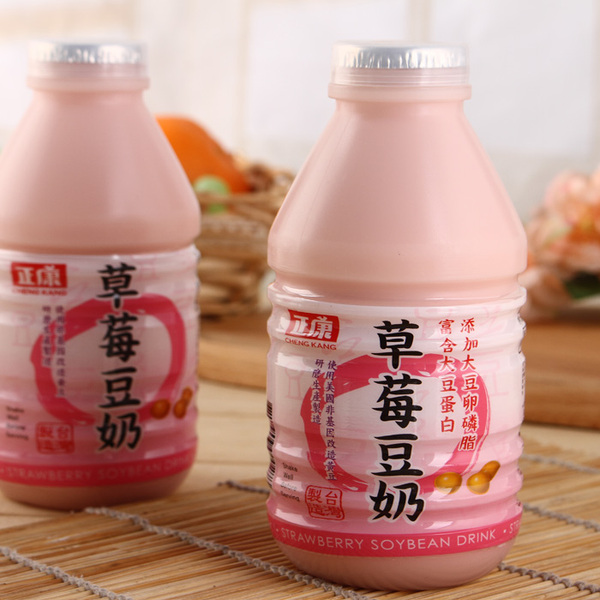 台湾进口饮料儿童早餐豆奶成人豆乳正康草莓豆浆330ml*6瓶装饮品