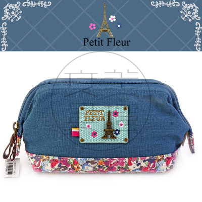 日本清新麻布碎花笔袋petit fleur田园复古风大号笔袋收纳化妆包