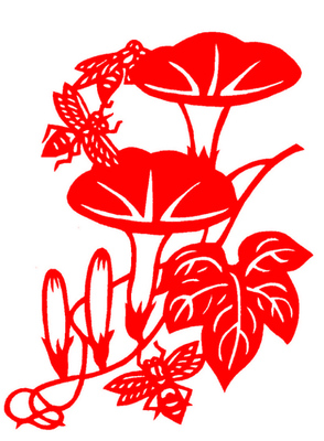 蜜蜂牵牛花剪纸窗花中国特色手工艺品儿童教学剪纸画玻璃贴中国风