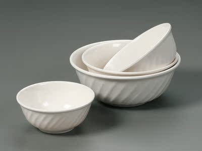 a5仿瓷密胺餐具 白色3.8-8英寸斜纹反边碗米饭碗汤粉碗馄饨碗粥碗