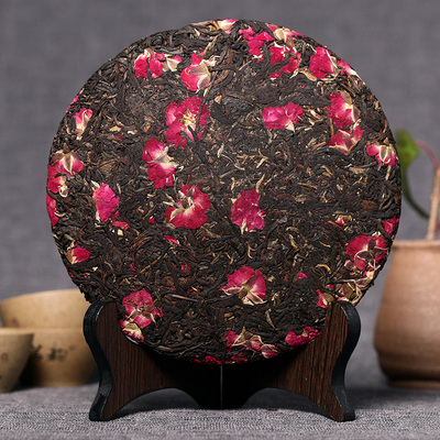 守一轩云南普洱茶 古树滇红金玫瑰花茶 357克 七子饼茶 新品