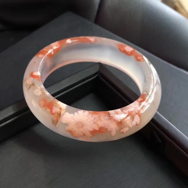 天然樱花玛瑙手镯小清新果冻体冰飘超美花纹色泽淡雅天然樱花纹路