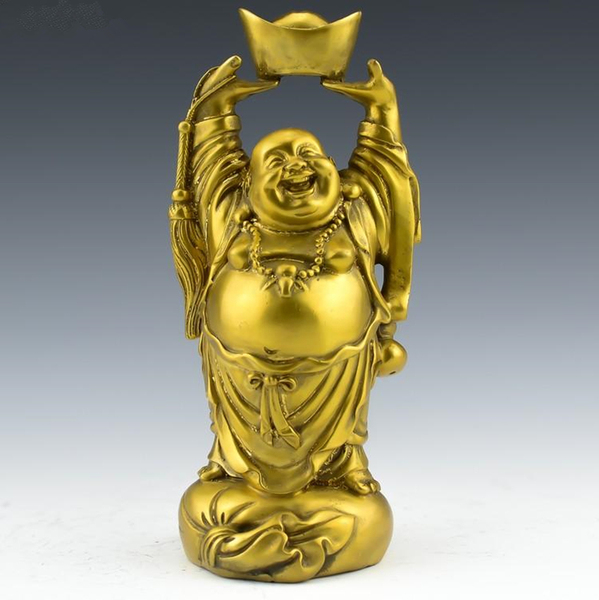 特价大号纯铜 双手举元宝站布袋弥勒佛 风水招财佛像装饰摆件热销