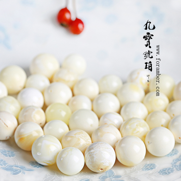 九宝琥珀 优质 白蜜蜡散珠 象牙白/白花/瓷白 纯天然/无水煮 保真