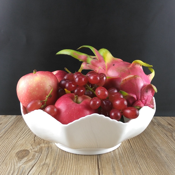 现代简约客厅创意陶瓷大号水果盘家用白色水果篮干货果盆茶几摆件