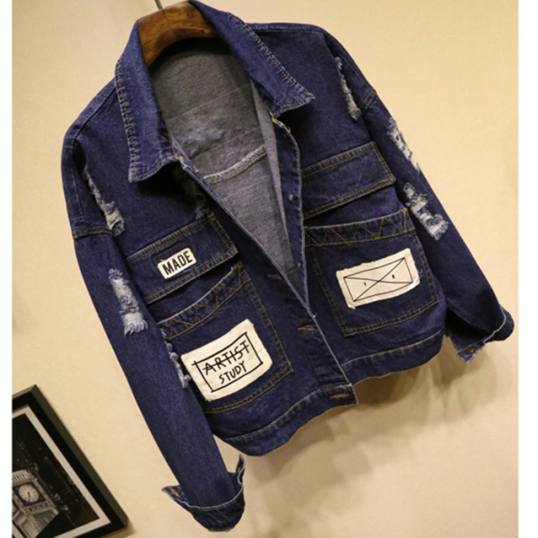 2016秋装长袖牛仔短外套女春季学生女百搭贴布夹克衫牛仔褂女韩版